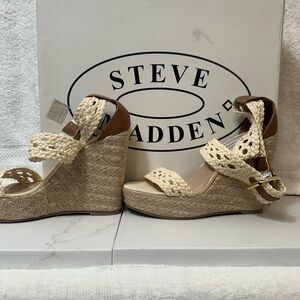 Steve Madden Braided Wedge Sandals - Cream and Brown